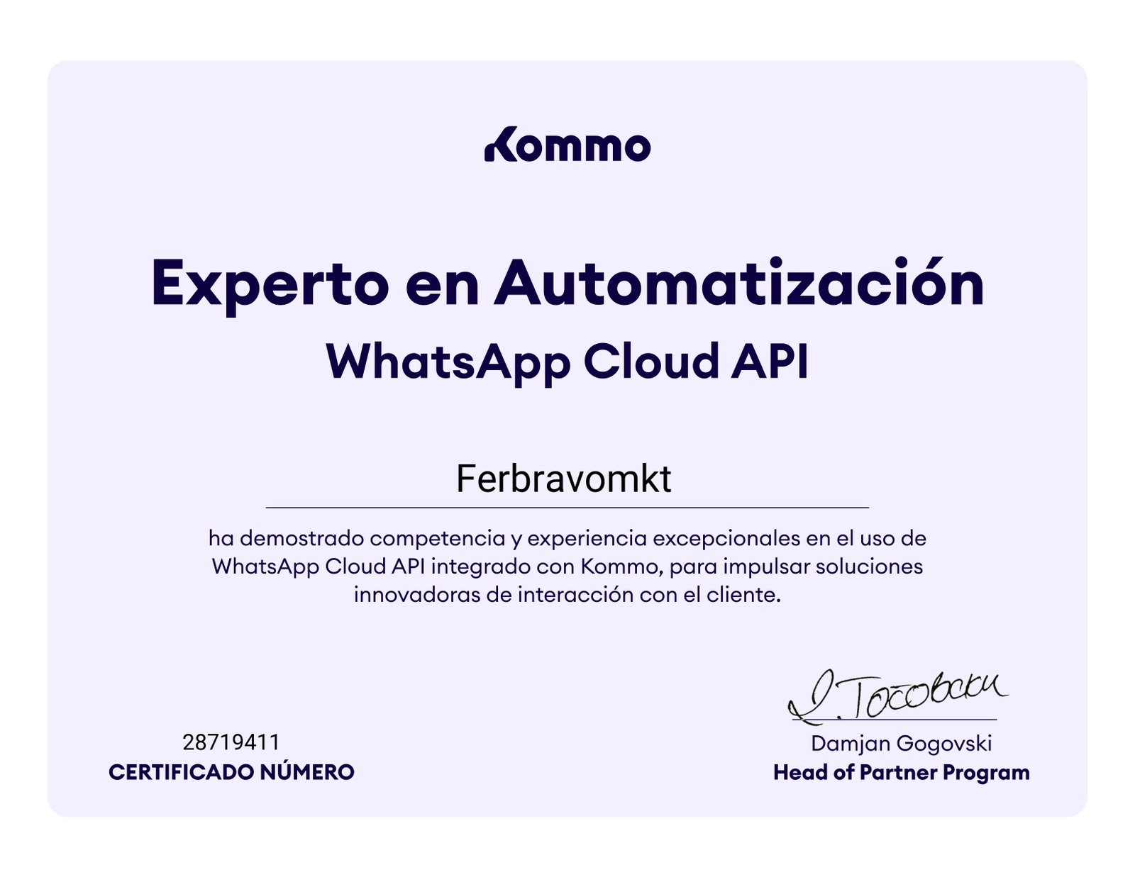 Certificado Experto en Automatización - WhatsApp Cloud API